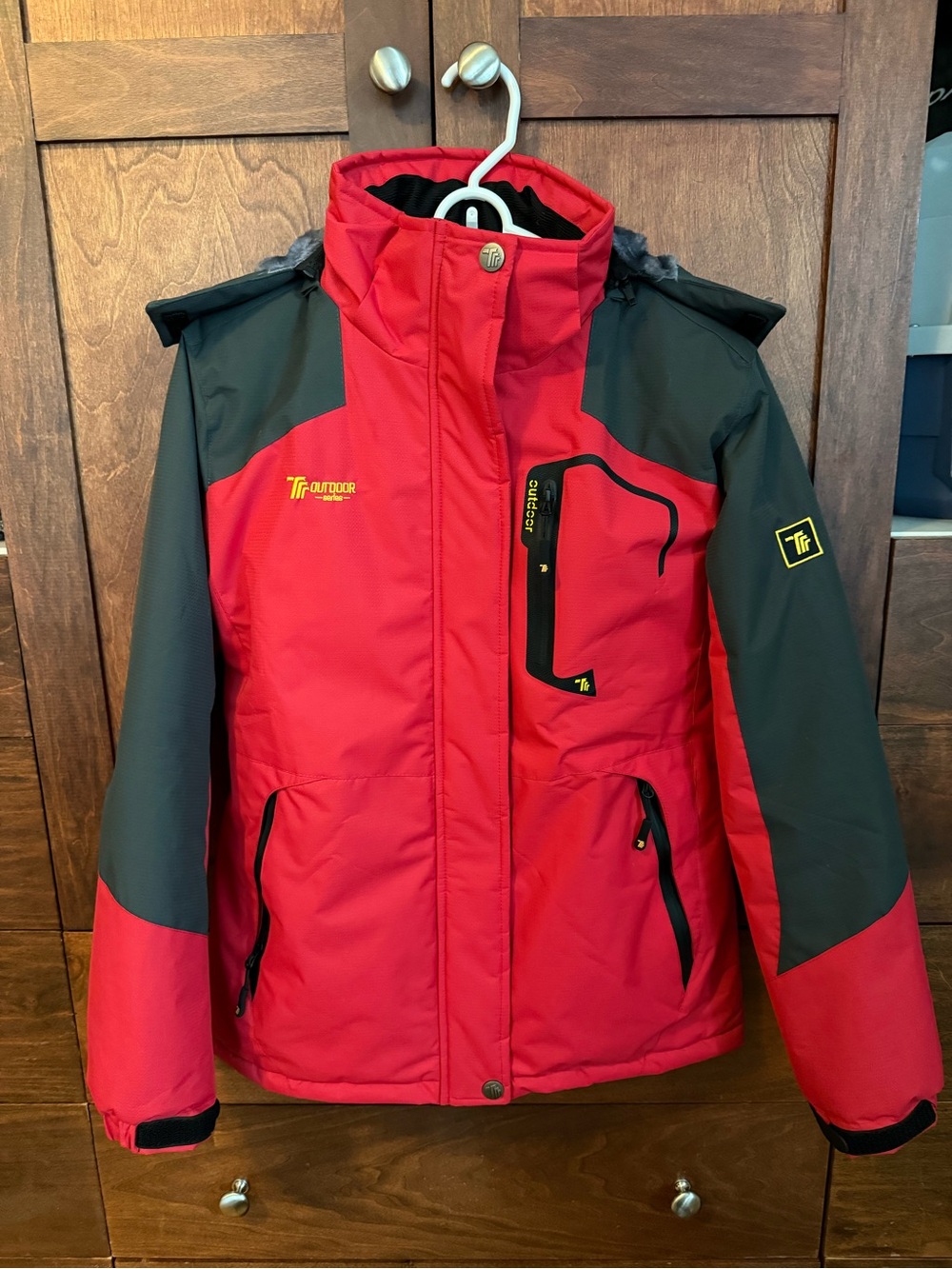 Red and Charcoal Ski Jacket by - Insulated Women's Snow Coat